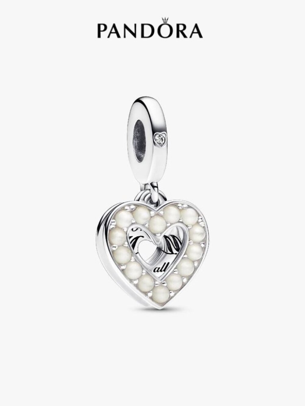Pandora Pearlescent White Heart Double Dangle Charm